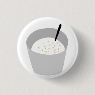 Breakfast Oatmeal Bowl With Spoon 1 Inch Round Button