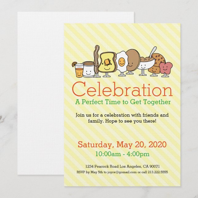 Breakfast Party Food Icon Invitation (Front/Back)