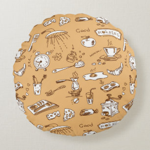 Breakfast Pattern 2 Round Pillow