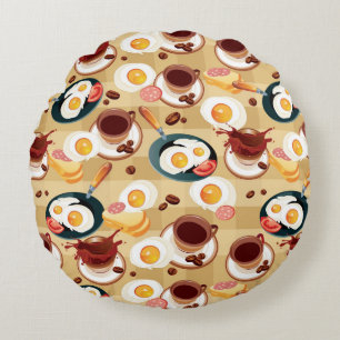 Breakfast Pattern 3 Round Pillow