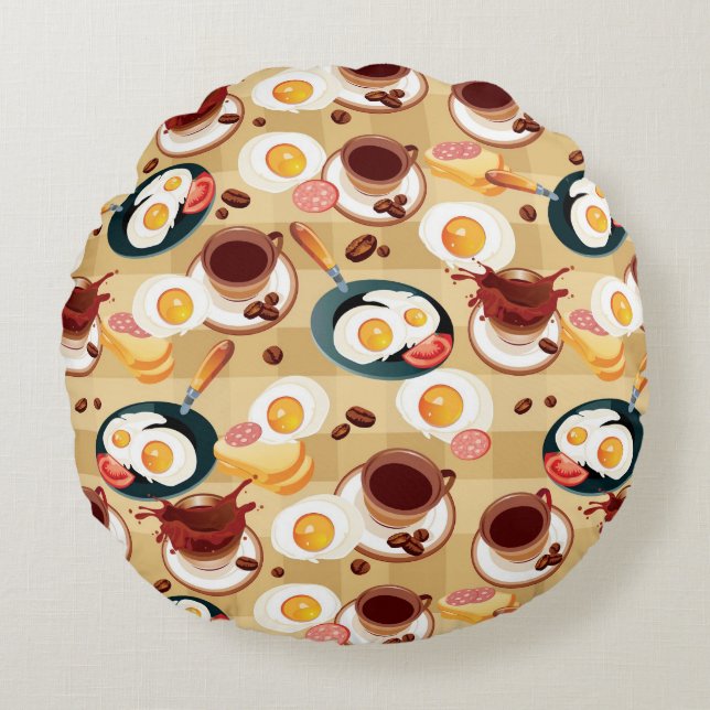 Breakfast Pattern 3 Round Pillow (Front)