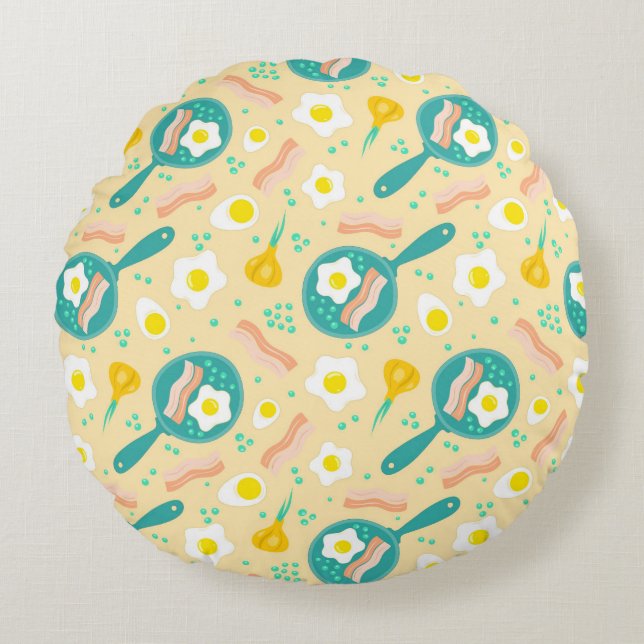 Breakfast Pattern Round Pillow (Front)