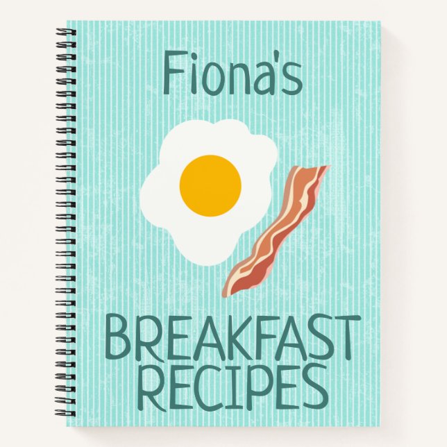 Breakfast Recipes Custom Teal Notebook (Front)