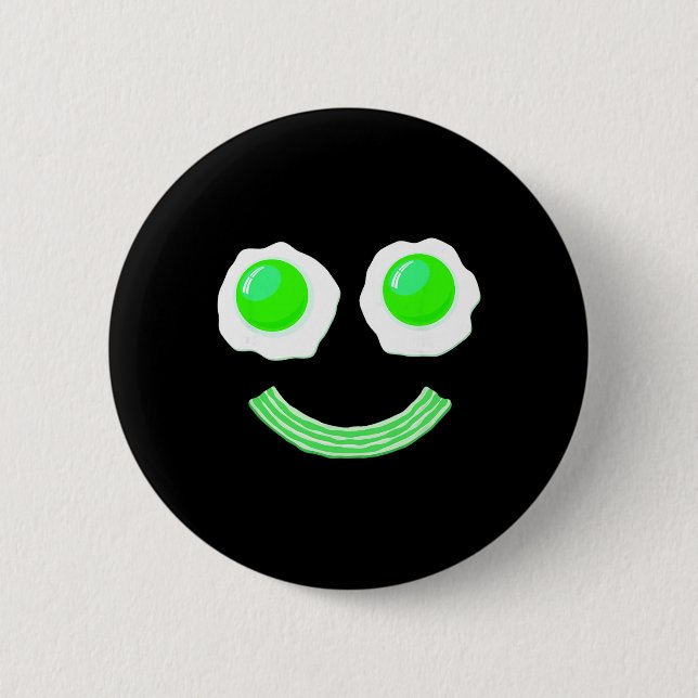 Breakfast St. Patricks Day Funny Eggs Smile Green  2 Inch Round Button (Front)
