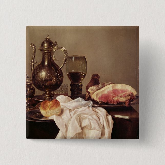 Breakfast Still Life (oil on panel) 2 Inch Square Button (Front)
