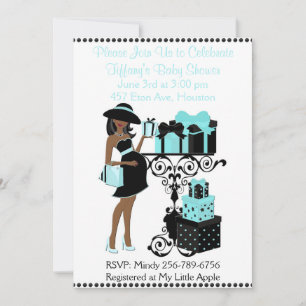 Breakfast Theme Blue Aqua Black Baby Shower Invite