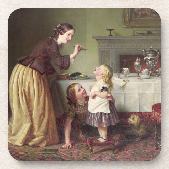 Breakfast Time - Morning Games (oil on canvas) Coaster (Front)