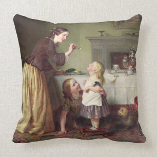 Breakfast Time - Morning Games (oil on canvas) Throw Pillow