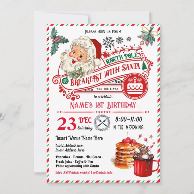 Breakfast with Santa Christmas Kid Birthday Party Invitation (Front)