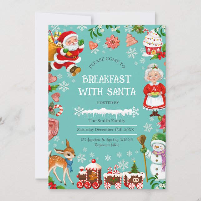 Breakfast with Santa Illustrated Christmas invitat Invitation (Front)