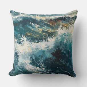 Breaking Beach Waves  Painting Throw Pillow