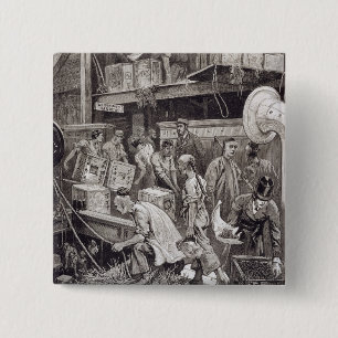 Breaking Bulk on Board a Tea Ship in the London Do 2 Inch Square Button