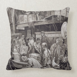 Breaking Bulk on Board a Tea Ship in the London Do Throw Pillow