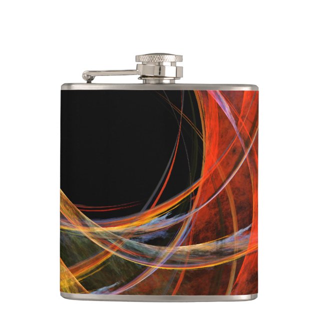Breaking the Circle Vortex of Fire Abstract Art Hip Flask (Front)
