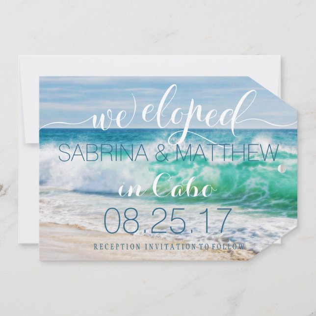 Breaking Waves Tropical We Eloped Wedding Announcement (Front)