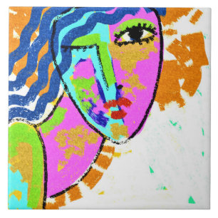 Breakthrough Abstract Portrait of a Woman Tile