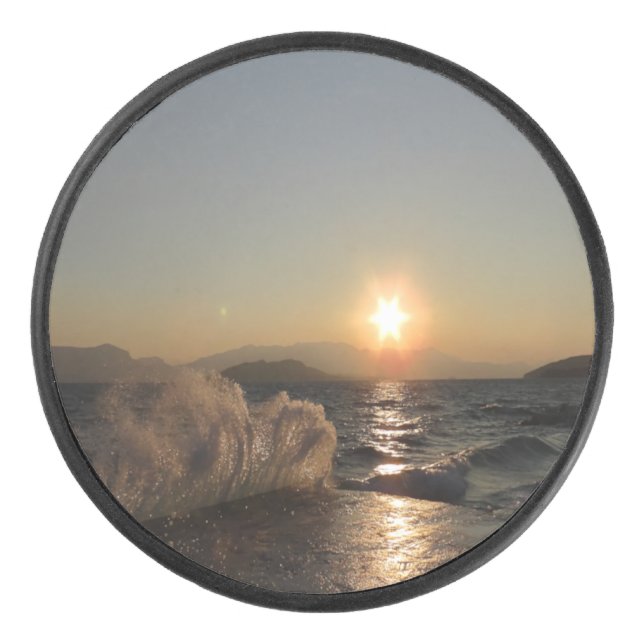 Breakwater in Croatia beautiful sunset      Hockey Puck (Front)