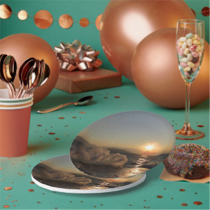 Breakwater in Croatia beautiful sunset Paper Plate