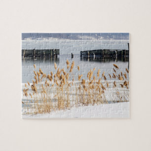 Breakwater in icy Hudson River Jigsaw Puzzle