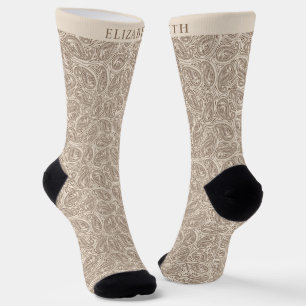 Bream Beige Tan Brown Paisley Pattern Socks