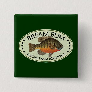 Bream Bum Fishing 2 Inch Square Button