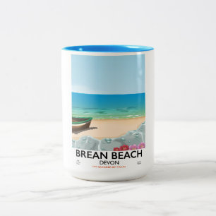 Brean Beach Devon vintage travel poster Two-Tone Coffee Mug