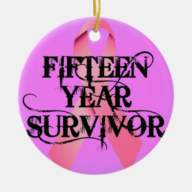 Breast Cancer 15 Year Survivor Ceramic Ornament (Front)