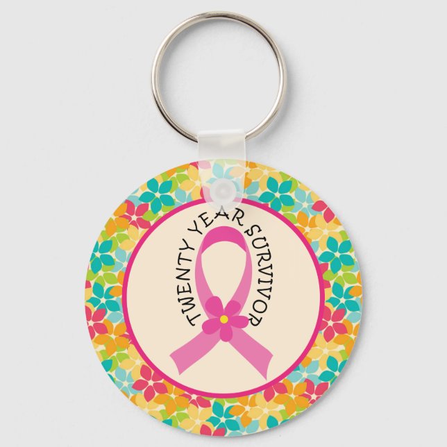 Breast Cancer 20 Year Survivor Ribbon Gift Keychain (Front)