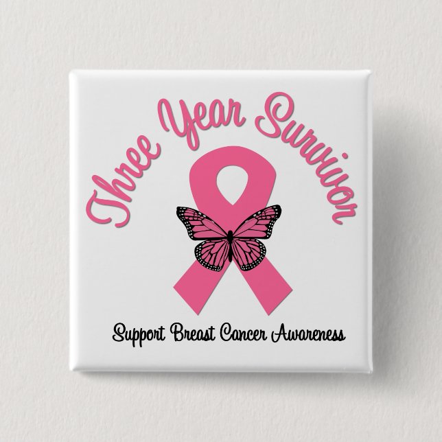 Breast Cancer 3 Year Survivor 2 Inch Square Button (Front)