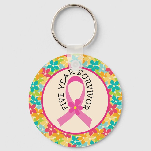 Breast Cancer 5 Year Survivor Ribbon Gift Keychain (Front)