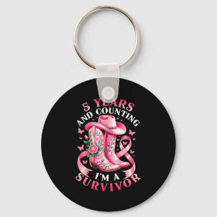 Breast Cancer 5 Years Survivor Nk Ribbon Cowgirl G Keychain