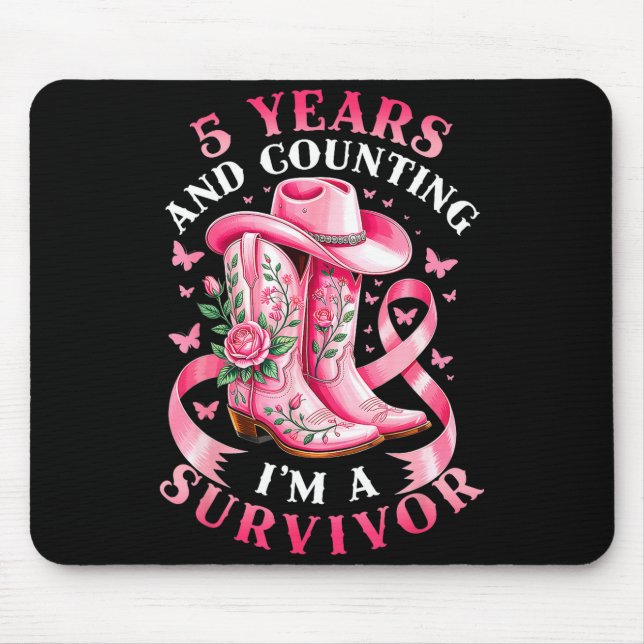 Breast Cancer 5 Years Survivor Nk Ribbon Cowgirl G Mouse Pad (Front)