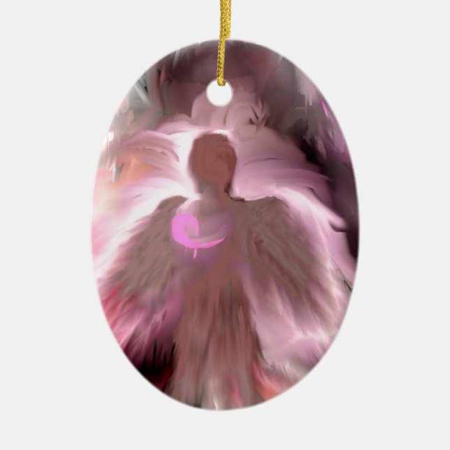 Breast Cancer Angel Ceramic Ornament (Front)