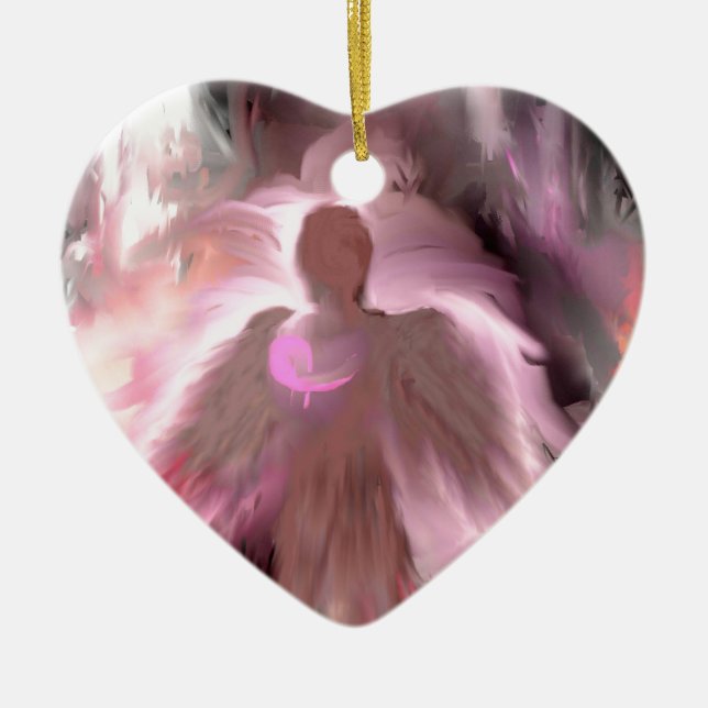 Breast Cancer Angel Ceramic Ornament (Front)