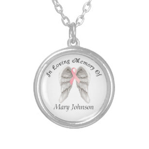 Breast Cancer Angel Wings Memory Silver Plated Necklace