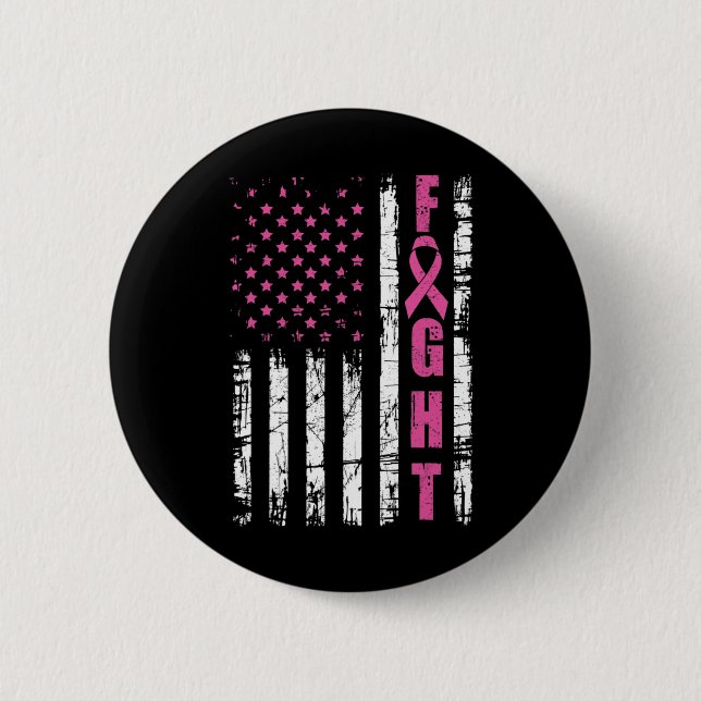 Breast Cancer Awareness American Flag Fight Pink R 2 Inch Round Button (Front)