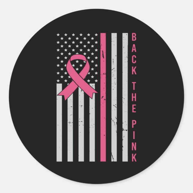Breast Cancer Awareness Back The Pink USA Patriot Classic Round Sticker (Front)