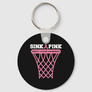 Breast Cancer Awareness Basketball Goal Pink Ribbo Keychain