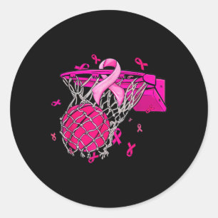 Breast Cancer Awareness Basketball Pink Ribbon Spo Classic Round Sticker