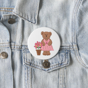 Breast Cancer Awareness Bear in Pink Dress 3 Inch Round Button