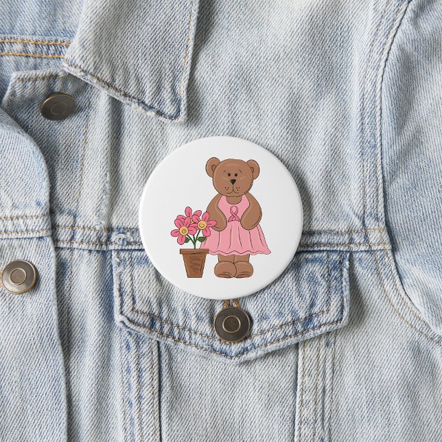 Breast Cancer Awareness Bear in Pink Dress  3 Inch Round Button (Creator Uploaded)