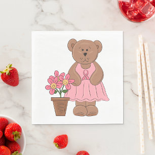 Breast Cancer Awareness Bear in Pink Dress  Napkin
