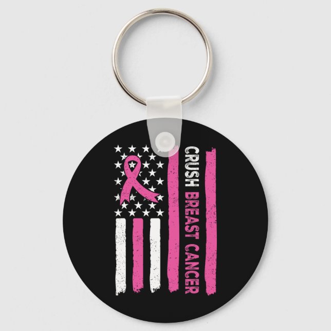 Breast Cancer Awareness Bling Pink Ribbon 3  Keychain (Front)