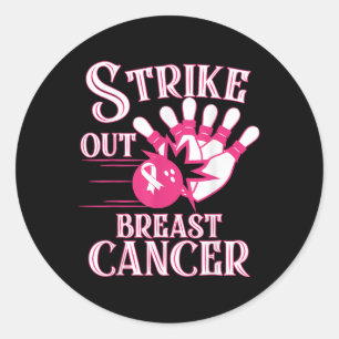 Breast Cancer Awareness - Bowling Strike Out Pink Classic Round Sticker