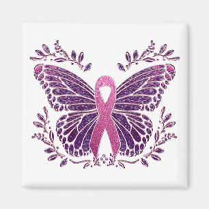 Breast Cancer Awareness Butterfly Floral Border Magnet
