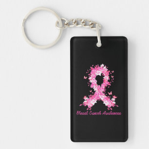 Breast Cancer Awareness Butterfly Floral Pink Keychain