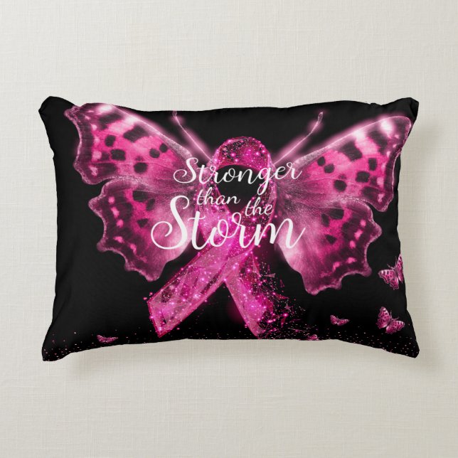 Breast Cancer Awareness Butterfly Quote Accent Pillow (Front)