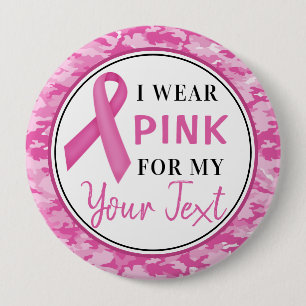 Breast Cancer Awareness Camouflage Ribbon Design 4 Inch Round Button