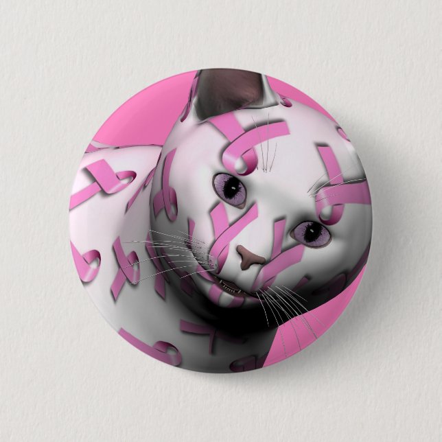 Breast Cancer Awareness Cat 2 Inch Round Button (Front)
