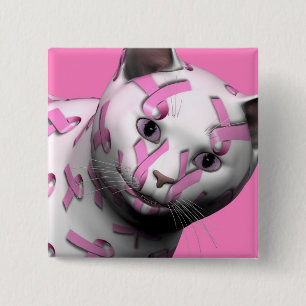 Breast Cancer Awareness Cat 2 Inch Square Button